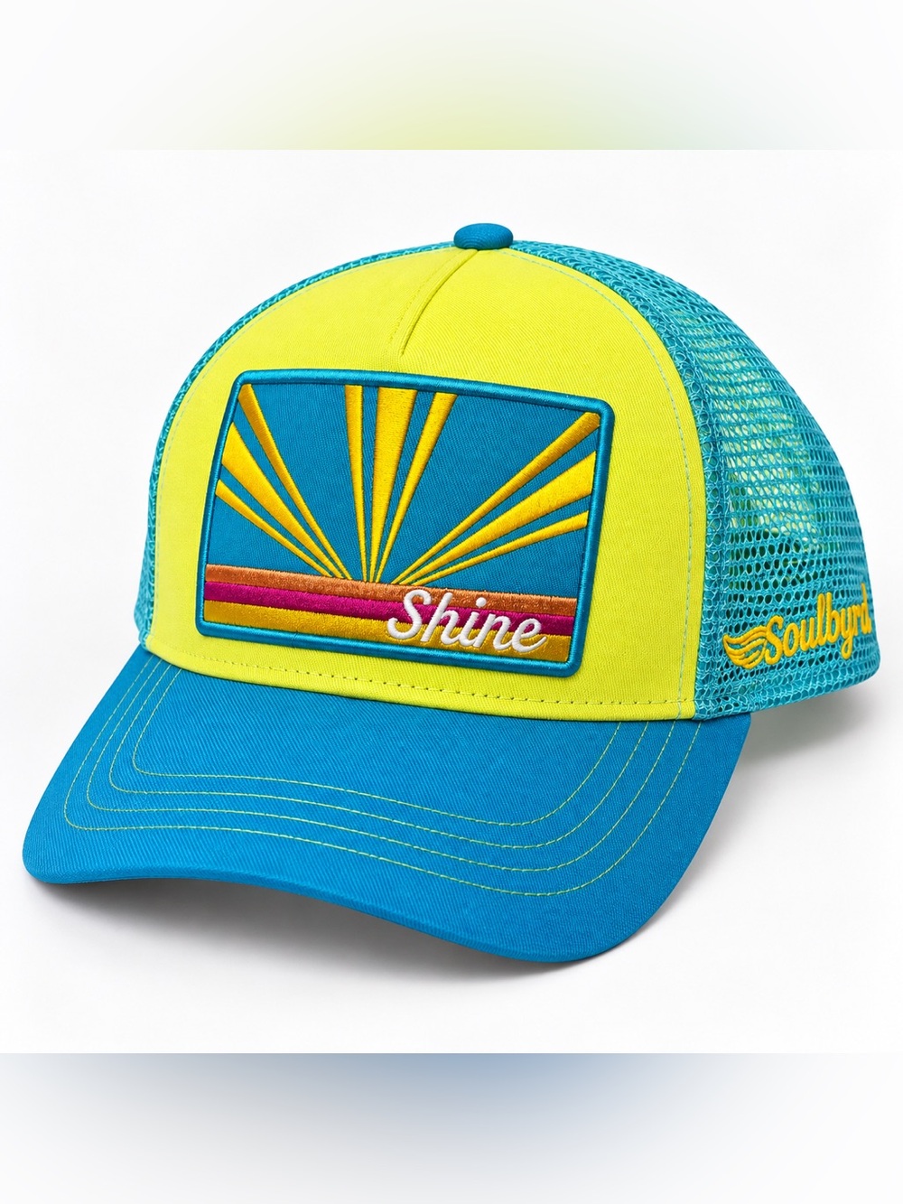 Soulbyrd Shine Trucker Hat Blue Yellow Mesh Snapback Retro Beach OS